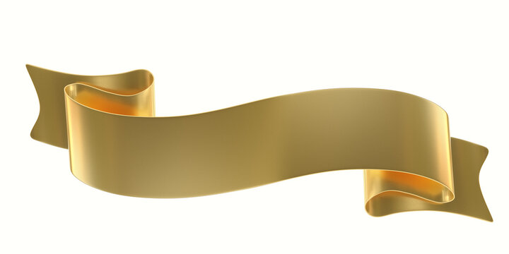Golden double festive ribbon tag, isolated object - 3D render