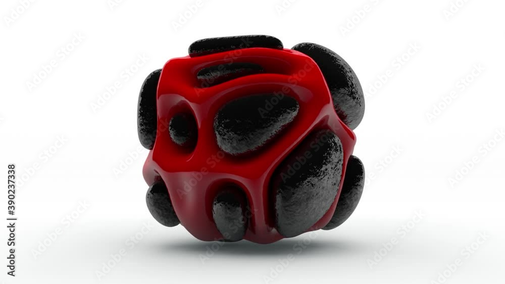 Poster abstract 3d animation of amorphous shapes that have the contours of a cube and sphere and constantly