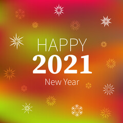 Happy 2021 New Year. Congratulatory poster on a bright background with snowflakes, fragile different crystals.Holiday card. Backdrop for the New Year celebration. Vector illustration