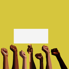 Hands in Protest, :Yellow Background