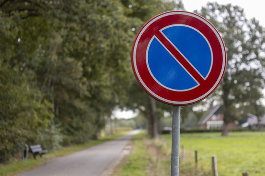 HOGE HEXEL, NETHERLANDS - Oct 02, 2020: No parking sign in rural countryside road