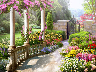 wallpaper floral green park flower garden - obrazy, fototapety, plakaty