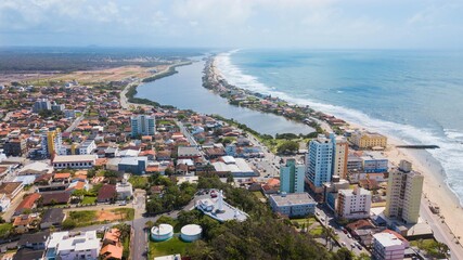 Barra Velha SC. Aerial view of the city, Barra Velha lagoon and Península beach, in Santa Catarina, Brazil