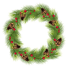 Fototapeta na wymiar Happy New Year ,Merry Christmas. Christmas wreath on white background. Winter holiday background. Design for print