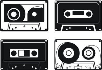 Black white style cassette. cassette icon or logo isolated sign symbol vector illustration - EPS 10 