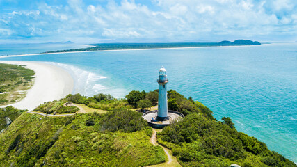 Ilha do Mel - Paraná. Aerial view of the Conchas lighthouse - obrazy, fototapety, plakaty