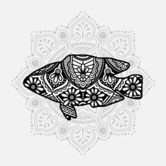 Vector illustration of a Fish mandala for coloring book. Fish Mandala for Silhouette Cameo and Cricut.