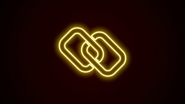Glowing neon line Chain link icon isolated on black background. Link single. Hyperlink chain symbol. 4K Video motion graphic animation