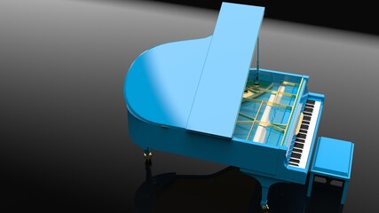 Blue-Gold Grand Piano. 3D illustration. 3D high quality rendering. 3D CG.