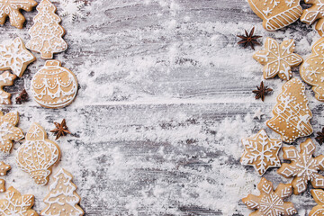 Christmas background with gingerbread cookies