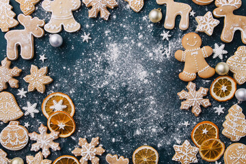 Christmas background with gingerbread cookies