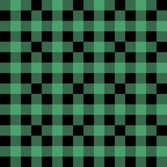 Plaid seamless pattern in green and black. Tartan plaid for dress, skirt, flannel shirt, autumn, winter fabrics, background. Buffalo check gingham style. Vector flat illustration.