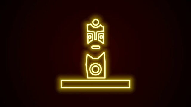 Glowing neon line Slavic pagan idol icon isolated on black background. Antique ritual wooden idol. 4K Video motion graphic animation