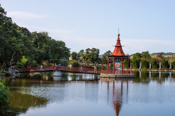 Lake at Bacalh&ocirc;a Buddha Eden, asian style garden, Quinta dos Loridos, Bombarral, Portugal, September 05, 2020