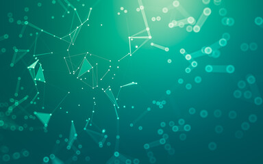 Abstract background. Molecules technology with polygonal shapes, connecting dots and lines. Connection structure. Big data visualization.