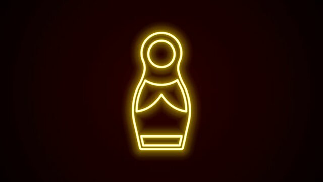 Glowing neon line Russian doll matryoshka icon isolated on black background. 4K Video motion graphic animation