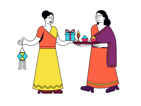 indian women celebrating festival, colorful outfits clip art preview
