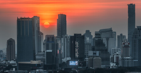 Fototapeta na wymiar Cityscape of Bangkok, Thailand at Colorful Sunset