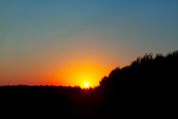 Fototapeta na wymiar Sunset over the treetops . Sundown scenery with trees