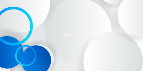 Blue white abstract geometric circles background. Vector illustration design for business presentation, banner, cover, web, flyer, card, poster, game, texture, slide, magazine, and powerpoint. 