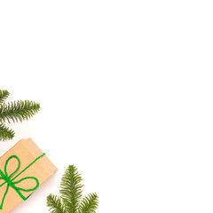 Isolated craft gift box with green ribbon