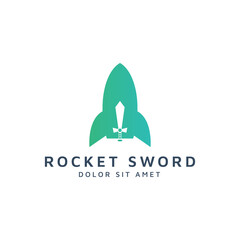 rocket and sword negative space logo design