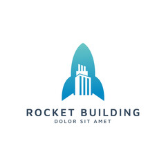 rocket and building negative space logo design