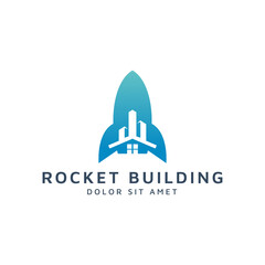 Fototapeta premium rocket and building negative space logo design