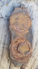 close up of a rusty brake pad