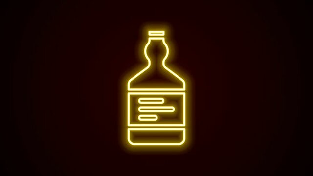 Glowing neon line Tequila bottle icon isolated on black background. Mexican alcohol drink. 4K Video motion graphic animation