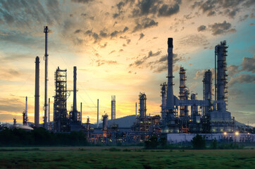 Oil and gas refinery industry Factory at sunset