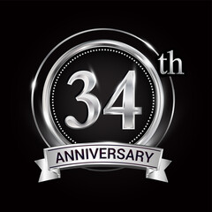 34th silver anniversary logo with ribbon and ring