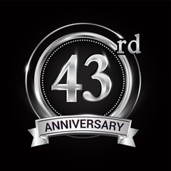 Fototapeta premium 43rd silver anniversary logo with ribbon and ring