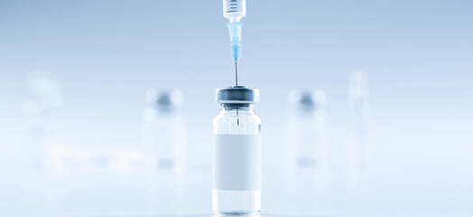 Medical syringe with a needle and a bollte with vaccine.