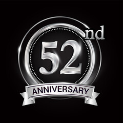 Fototapeta premium 52nd silver anniversary logo with ribbon and ring
