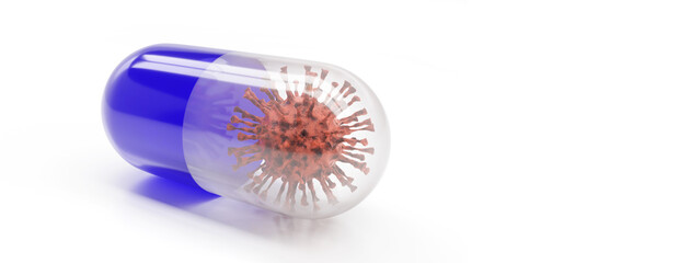 Medication of antiviral capsule for treatment and prevention of new corona virus infection, conceptual 3D rendering.