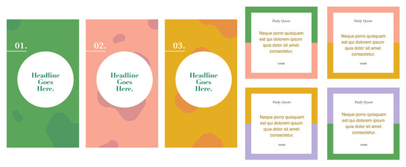 Fototapeta premium social media instagram influencer account quote story post template set of four. background graphic design elements. backdrop. motivation inspiration. trendy pattern with flowers and geometric shapes