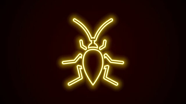 Glowing neon line Cockroach icon isolated on black background. 4K Video motion graphic animation