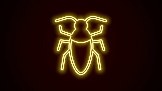 Glowing neon line Cockroach icon isolated on black background. 4K Video motion graphic animation
