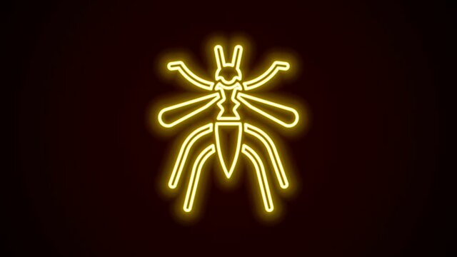 Glowing neon line Mosquito icon isolated on black background. 4K Video motion graphic animation