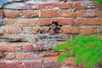 Broken brick of the old brick wall - Wall textured for background