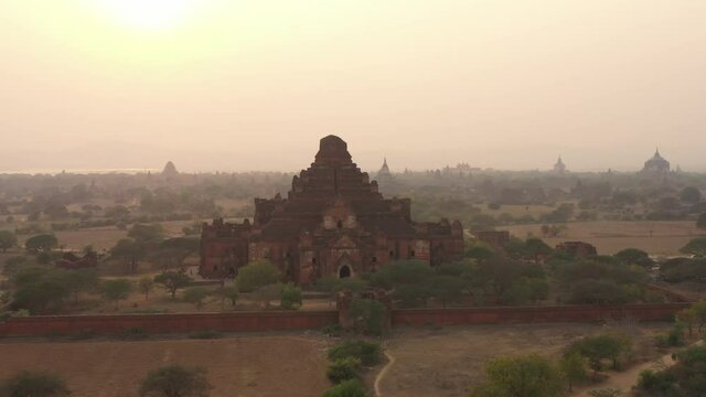 View from above, stunning aerial view of the Bagan Archaeological Zone, Myanmar. Bagan is an ancient city and a Unesco World Heritage Site located in the Mandalay Region of Myanmar.