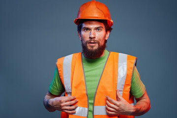 bearded man orange helmet construction professional hard work