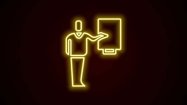 Glowing neon line Museum guide icon isolated on black background. 4K Video motion graphic animation