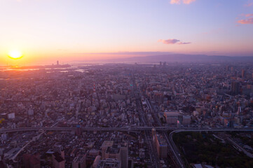 大阪風景　日没　2020年10月　天王寺から大阪湾　神戸方面を望む


