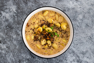 plant-based food, vegan mushroom gnocchi with dairy-free sauce