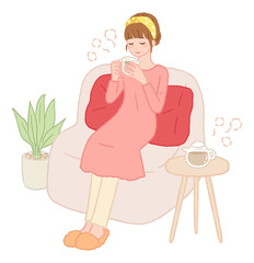 お茶を飲む女性