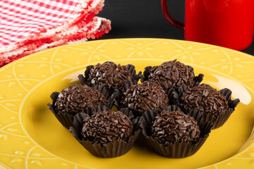 Brigadeiro.Traditional brazilian sweet chocolate. Granulated chocolate.
