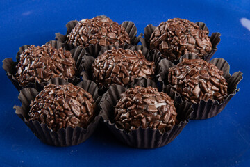 Brigadeiro.Traditional brazilian sweet chocolate. Granulated chocolate.