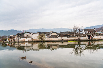 Winter scenery of moon marsh in Hongcun Village, Yi County, Anhui, China